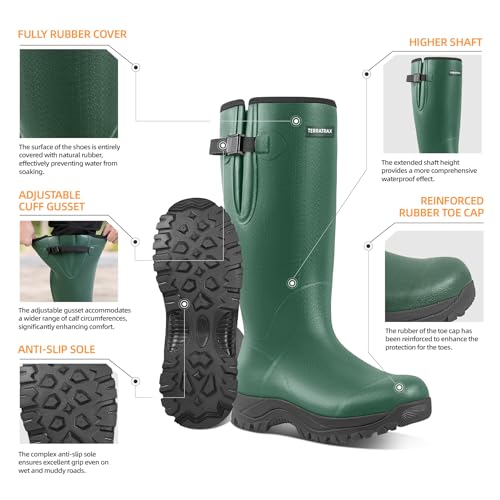 Image of Men's Waterproof Rubber Boots - 6mm Neoprene, 15 inch Shaft, Dual-Sole Anti-Fatigue Rain & Mud Boots for Farm & Wet Work, Fishing, Irrigation - Lightweight Soft Toe