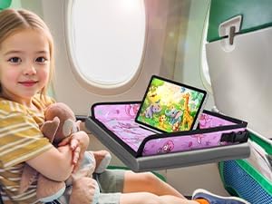 infanzia kids travel tray table cover, plane essentials for toddler, airplane travel tray, travel essential must-haves for train and flying supplies (mermaids purple)