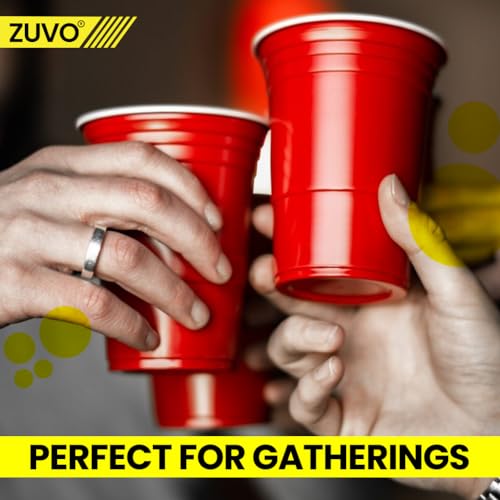 Zuvo Red Party Cups 16 Oz – Pack of 50 Durable, Stackable Disposable for Events, BBQs & Gatherings