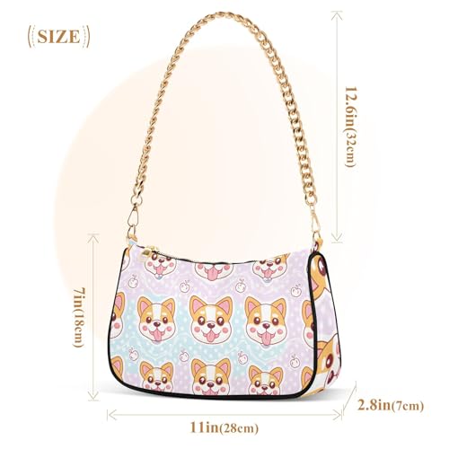 Zipper Shoulder Handbag Aesthetic Cute Dog Faces Dot Tote Handbags Artistic Womens Crossbody Purse with Chain Strap3