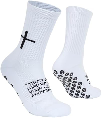 Meudid Cross Grip Soccer Socks - Anti-Slip Grips Sports Sock with Bible for US 6-13