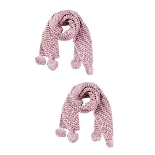 Bufanda cálida para niños LIFKOME con bolas peludas pack de 2 unidades color rosa de lana