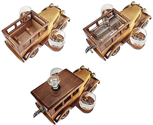 Yjalbb Old Fashioned Car Whiskey Decanter Set, With 2-10Oz Whiskey Tumbler Old Fashion Glasses, Old Fashioned Vintage Car, 750Ml Decanter Spigot-Default #TOP5