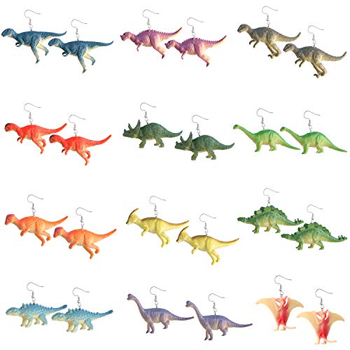 12 Pairs Dinosaur Earring Set Resin Dinosaur Drop Dangle Earrings Cute Colorful Drop Dangle for Women