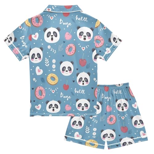 ALAZA Cute Panda Flower Donut Satin Pajamas Set Short Sleeve Button Down Sleepwear Summer Pjs 2 Piece2