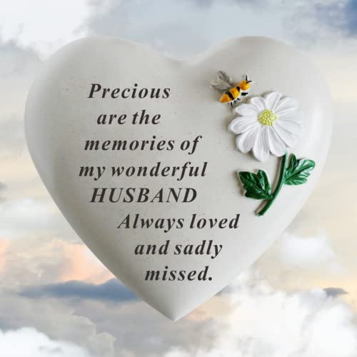 Husband Memorial Stone - Bee Daisy on Heart - DF18314-G, White - Image 3