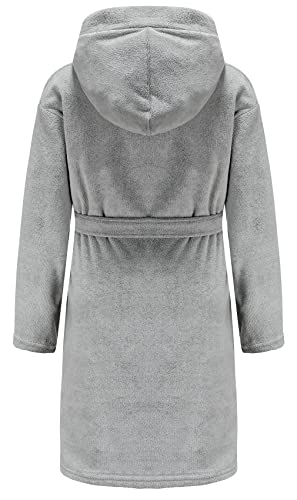 E.w Apparel Kids Boys Girls Hooded Towelling Bathrobe Dressing Gown 100% Cotton Terry Towel Soft Terry Cloth Robe 5-16 Years(Grey,11-12 Years) #TOP1