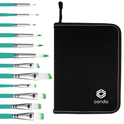 Conda Paint Brushes Set, 12 Pcs Acrylic Paint Brush Set with Palette, palette knife and sponge for Artist Watercolor Oil Acrylic Painting