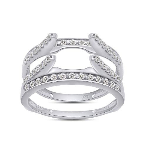 SAVEARTH DIAMONDS 0.45 CT Round Cut Lab Created Moissanite Diamond Combination Cathedral and Classic Enhancer Ring Guard In 14K Gold Over Sterling Silver For Women(VVS1 Clarity 0.45 Cttw)