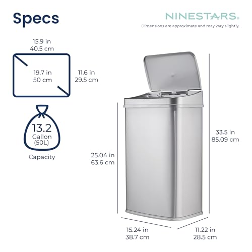 Ninestars 13 Gallon Automatic Trash Can, 50L Touchless Motion Sensor Garbage Can with Odor-Sealing Lid, Rectangular Stainless Steel, Silver Trim by Ninestars - Image 5