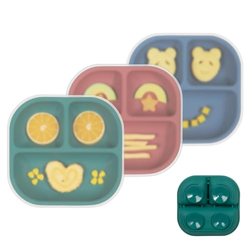 Image of BABELIO Powerful Suction Plates with Lids for Baby & Toddler, 100% Food Grade Silicone, Divided, BPA Free, Microwave & Dishwasher Safe