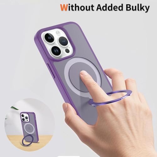 Image of Magnetic for iPhone 13 Pro Case & iPhone 14 Pro Case, 6.1 inch, Compatible with MagSafe, Rugged Kickstand, Not-Yellowing Military-Grade Protection, Matte Purple