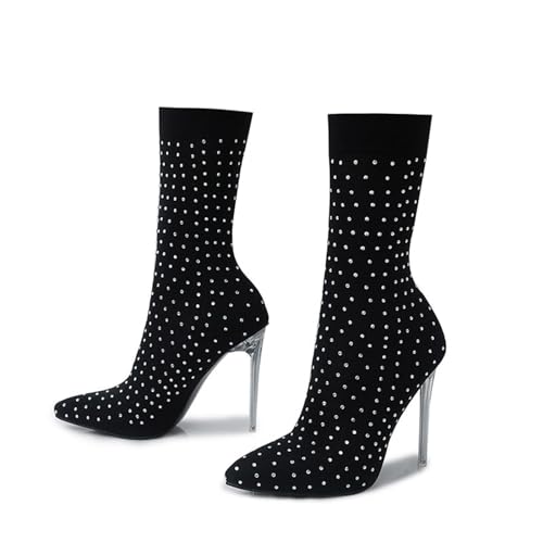 Bottes cristal de luxe avec talon transparent et détails strass haut de gamme