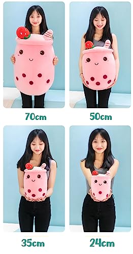 Bobomon Bubble Tea Kuscheltier PlüSchtier XXL SüßE Kissen, Kawaii Bubble Tea Cup Plushie Stofftier Boba Teetasse PlüSch Spielzeug Deko (Rosa, 35cm)