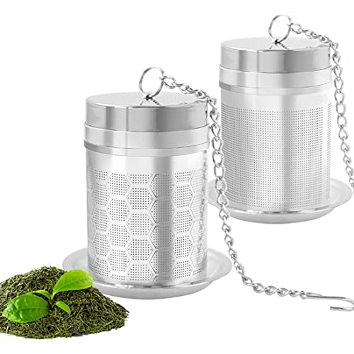 Juwacoo 2 filtros de té para té suelto, malla fina 18/8, filtro de té inoxidable con cadenas