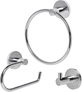 Toilet Roll Holder Set, 3 Pieces Wall Mounted Bathroom Accessory include Chrome Toilet Paper Holder + Stainless Steel Towel Ring + Coat Hooks, Modern Bathroom Hardware Mirror Polished, Silver