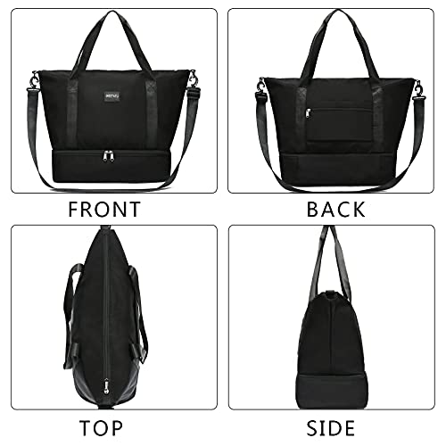 Travel Duffle Bag For Women, Weekender Overnight Bags With Shoe Compartment, Carry On Duffel Bag Sports Gym Tote Bags (Black) #TOP2