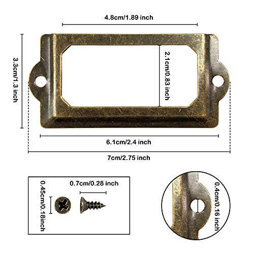 30Pcs Metal Label Holders,Shelf Label Holder For Wood Shelves,Name Card Holder,Label Holder For Drawer Cabinet. 70X33Mm Bronze Card Catalog Drawer Label Frame With 60Pcs Screws,By Chanqnton. #TOP1