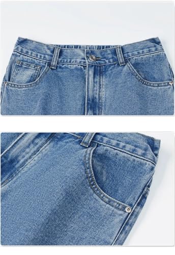 Men's Multi-Pocket Straight Jeans High Elastic Mid-Waist Wide-Leg Pants Blue Casual Loose Jeans3