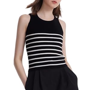 GOELIA Women’s Sleeveless Tank Tops Striped Crew Neck Ribbed Knit Basic Cami Shirts for Daily Casual