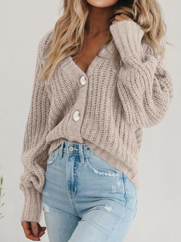 Image of PRETTYGARDEN Women's Chunky Knit Open Front Sweater Long Sleeve Button Loose Short Cardigan Outerwear Coats