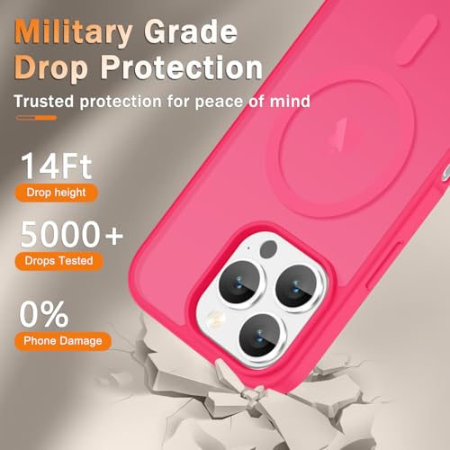 Image of YENAPOON for iPhone 16 Pro Max Case, Matte Magnetic Phone Cover [with 1 Screen Protector] [Support for MagSafe] [Shockproof Military Grade Protection] Translucent Frosted Back, Hot Pink