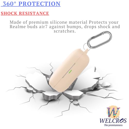 Image of WELCROS Soft Silicone Case Cover Compatible for Realme Buds Air 7 | 7 Pro (Ivory Gold, with Keychain)