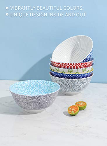 Amazingware Dessert Bowls - Salad Bowl Set 10 Ounce - Porcelain Bowls For Ice Cream Dessert, Small Side Dishes, Set Of 6, Assorted Designs #TOP6