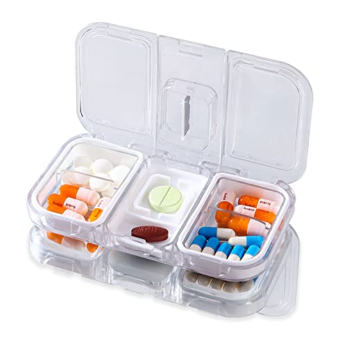 Kleine pillendoos met 4 vakken, pillendoos voor op reis, pillendoos met pillenverdelers, pillenorganisatoren (wit)