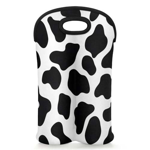GzLeyigou 2 Bottles Cow Skin Print Wine Bag Sleeve Totes Neoprene Protective Wine Carrier Bag for Wine,Water, Champagne, Beer, Baby Bottles,Gift 14.5 x 10 Inches
