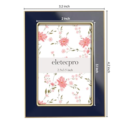 Image of eletecpro 2.5x3.5 Enamel Picture Frame Set of 2 with Real Glass Cover, Photo Frame with Gold Metal Edge, Horizontal and Vertical Display Pictures 2.5 by 3.5 for Tabletop and Wall Decor, Navy