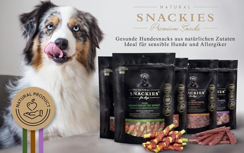 SNACKIES Vorteils-Set Genuss 8+1 Pack (à 170/180g) Premium Snacks für Hunde ohne Zusatz von Getreide, Zucker, Farb-, Aroma- und Konservierungsstoffe, schonend luftgetrocknete Leckerli