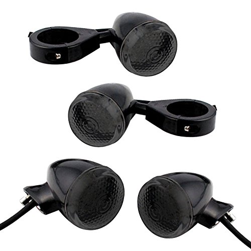 Astra Depot Smoke 20-LED Black Amber Side Marker Indicator 41mm Clamp Rear Mount For Harley Cruiser Chopper Touring (4pcs)