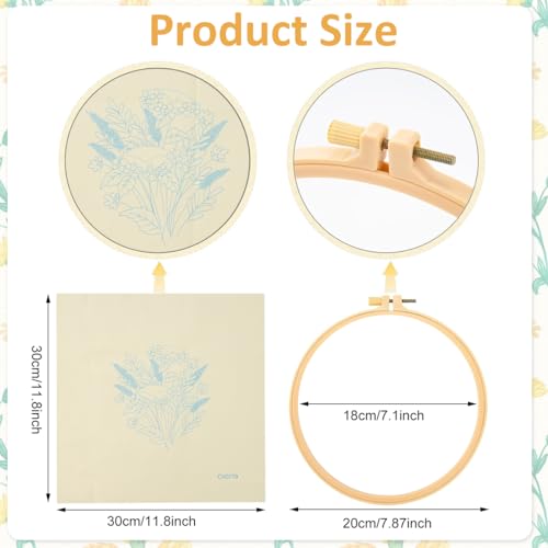Image of HASTHIP Embroidery Kit for Beginners, Flower Canvas, 20cm Hoop Set | Guided Stitching Practice, Floral Canvas Design, Colour Yarns, Needles and Tutorial, Creative Home Craft Activity