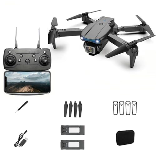 AUHIFVAX E99 Drone With Camera, Foldable RC Quadcopter Drone,Remote Control Drone Toys For Beginners Men's Gifts,Indoor And Outdoor Affordable UAV,Christmas Halloween Thanksgiving Gift (Black,Dual Camera)