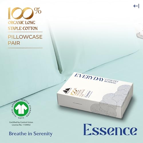 Image of Mayfair Linen 100% Organic Cotton Percale Pillow Cases Queen /Standard Size Set of 2 - Percale Pillowcovers Standard /Queen (Sea Foam), Soft Cooling Pillow Case for Sleeping, Cotton Pillowcases