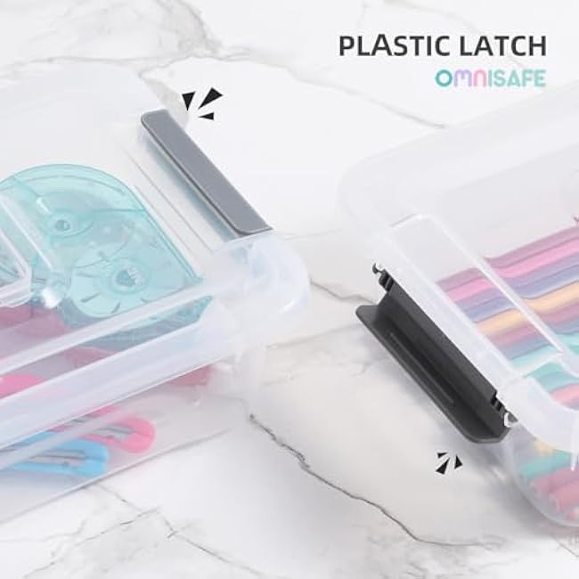 Plastic Storage Bin with Lid, Stackable Design, Clip Box for Crafts, Supplies and Office Items Container (8 Pack 4 Quart)