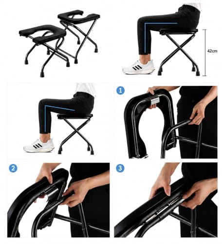 Image of Foldable Portable Commode Stool for Adults Stainless Steel Toilet Chair with Non Slip Legs Open Seat Bathroom Support Chair