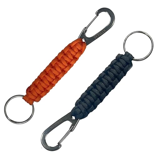 Chaveiro Paracord com mosquetão, chaveiro trançado com anel utilitário e clipe de boca ampliada, Mul