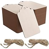 100 Pcs 2.7 x 1.5 Inch Rectangle Blank Wood Tags with Holes with 32.8 Feet Rope for Holiday DIY Decoration Painting Staining