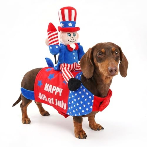 250 Anniversary Dog 4th of July Outfit Funny Patriotic Independence Day Dog Costume Uncle Sam Memorial Day Tall Hat Pet for Medium Parties Dachshund Dogs Clothes Accessories(M)