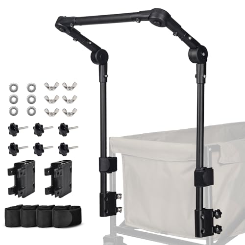 Adjustable Wagon Push Handle with Hook and Loop Strips Universal Foldable Push Handle for Round/Square Frame Camping Wagons Strollers Beach Carts & Canopy