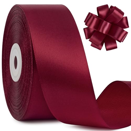 1-1/2 Inches Burgundy Satin Ribbon 50 Yards Maroon Fabric Ribbon for Flower Bouquet Gift Wrapping Eternal Roses Bows Making DIY Crafts