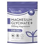 Nutravita Magnesium Glycinate - 120 Vegan Capsules - 200mg Elemental Mag, 90mg Bisglycinate & 110mg Oxide - High Strength Magnesium Complex for Men & Women - Tablets & Powder Supplements Alternative