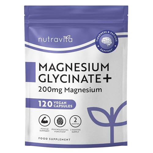 Nutravita Magnesium Glycinate - 120 Vegan Capsules - 200mg Elemental Mag 90mg Bisglycinate & 110mg Oxide - High Strength Magnesium Complex for Men & Women - Tablets & Powder Supplements Alternative