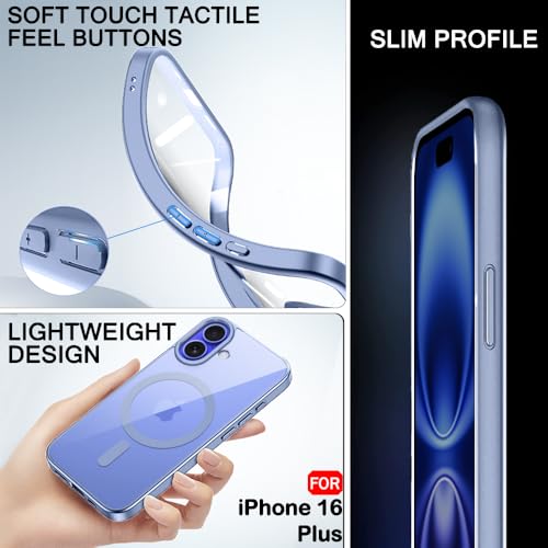 Image of TheGiftKart Ultra-Hybrid Shockproof Back Cover Case for iPhone 16 Plus Compatible with MagSafe | Crystal Clear Hard Back Cover Case for iPhone 16 Plus (PC & TPU, Transparent Clear Back, Blue Bumper)
