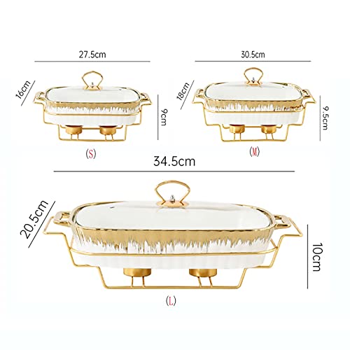 Chafing Dish Buffet-Set, Luxus-Chafer aus Weißer Keramik mit Goldrand, Chafer- und Buffetwärmer-Set für Buffet-Hochzeiten, Partys, Bankette, Weihnachten, Catering-Events,M – Bild 7