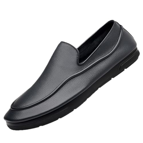 Men's Comfortable Versatile Korean Style Casual Leather Shoes Breathable Soft Sole Business Slip On Loafers