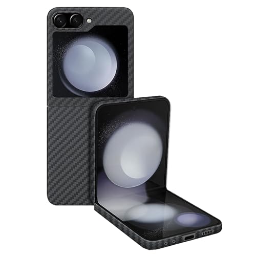 Sisyphy Galaxy Z Flip 5 ケース アラミド繊維 カーボン風 ギャラクシ ケース極薄0.64mm 超軽量11g 耐衝撃 マット(黒/グレ-ツイル柄)