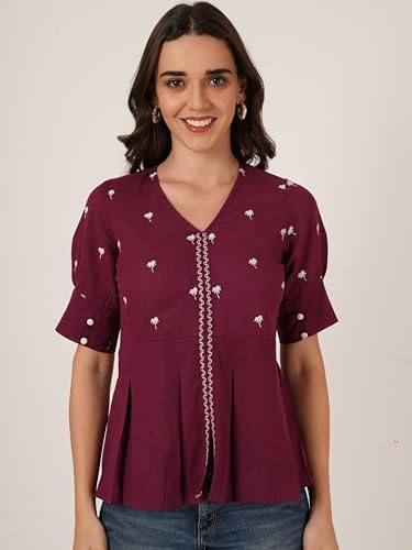 Image of Brownverse Pure Cotton Women's Embroidered Top